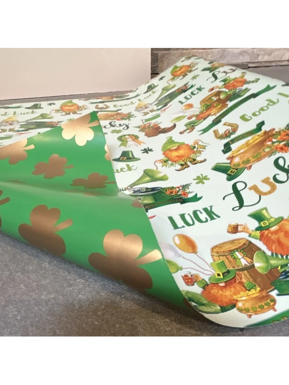 Festive St. Patrick's Day Reversible Lucky Green and Gold Gift Wrap